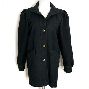 Vintage New York Girl Green Wool 80’s Puff Sleeve Gold Button Pea Coat S…